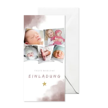 Einladung zur Taufe Fotocollage rosa Aquarell